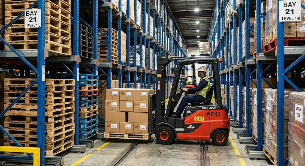 High-density drive-in racking with forklift access High density drive in racking with forklift access